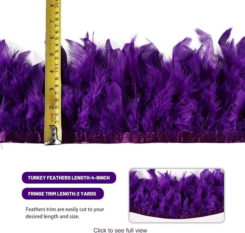 MAOFENG 2 Yards Natural Turkey Feathers Trim Sewing Fringe Fashion Dress Sewing 4-6inch for DIY Handicrafts Costumes Decoration,Purple - Image 2